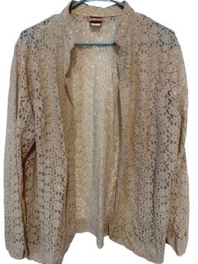 Vintage 20th Century 80s-90s Tudor Court Beige Lace Open Front Cardigan Size L